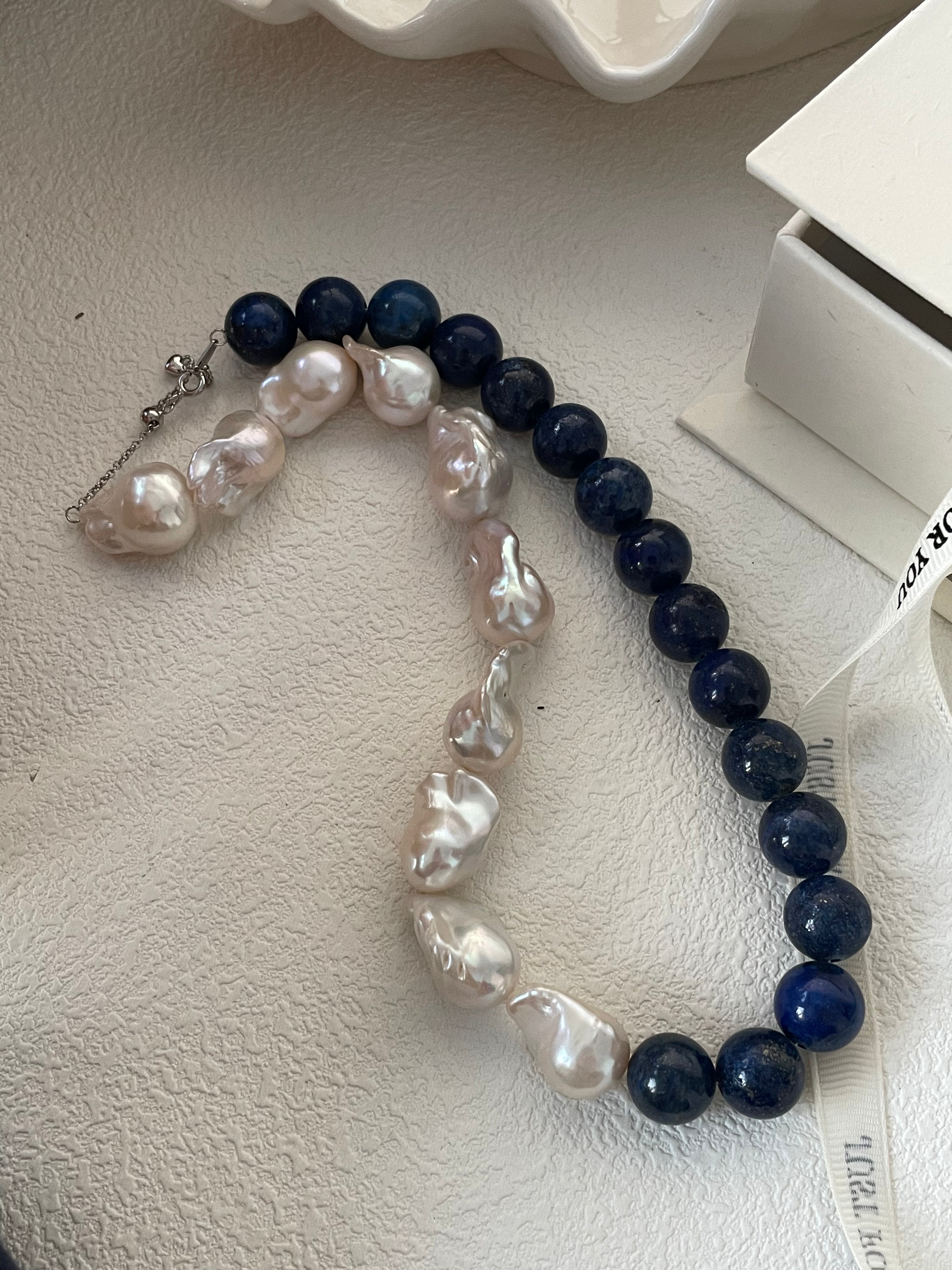 ASHA Baroque pearl and lapis lazuli necklace - ZEN&CO Studio