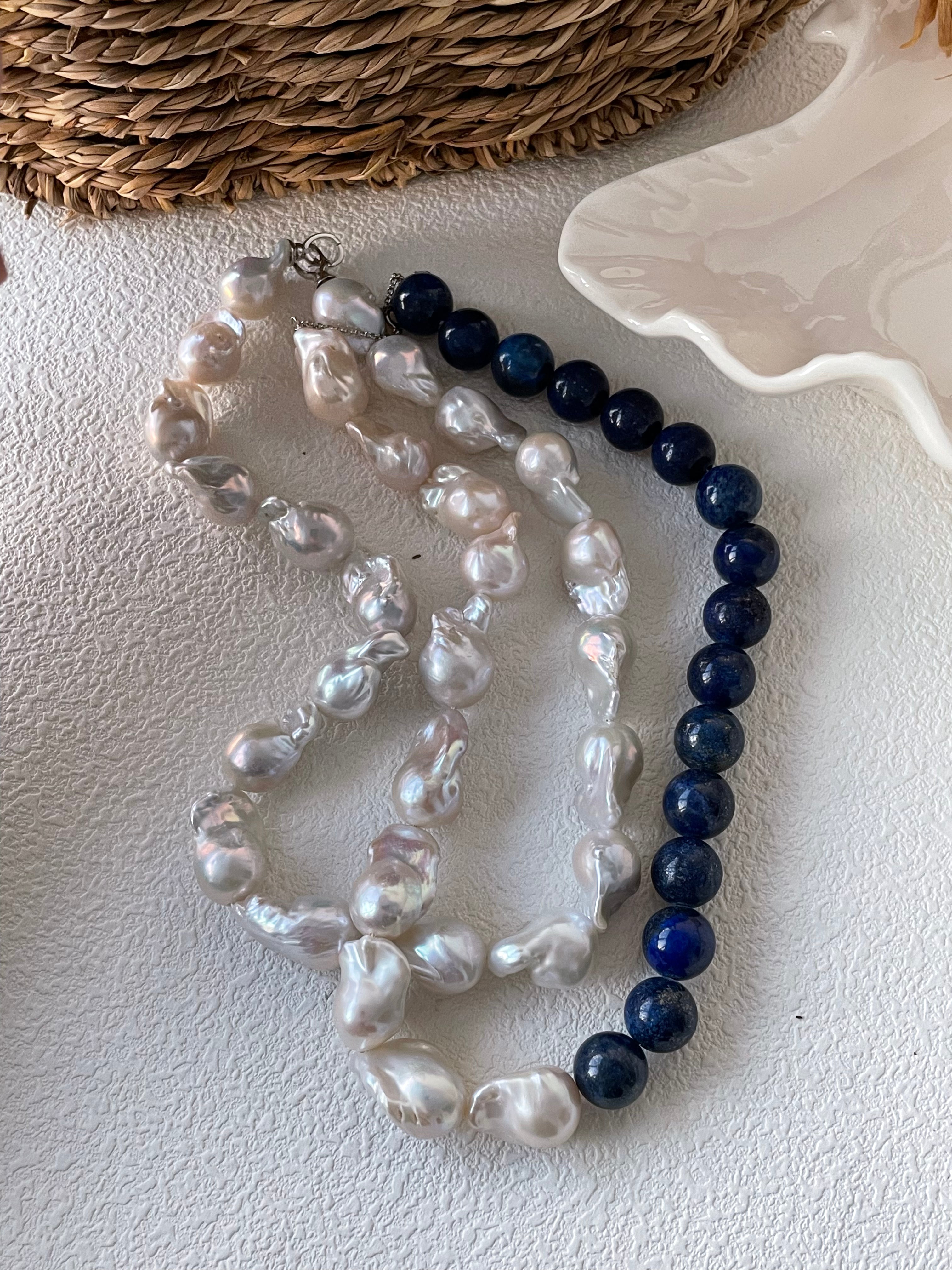 ASHA Baroque pearl and lapis lazuli necklace - ZEN&CO Studio