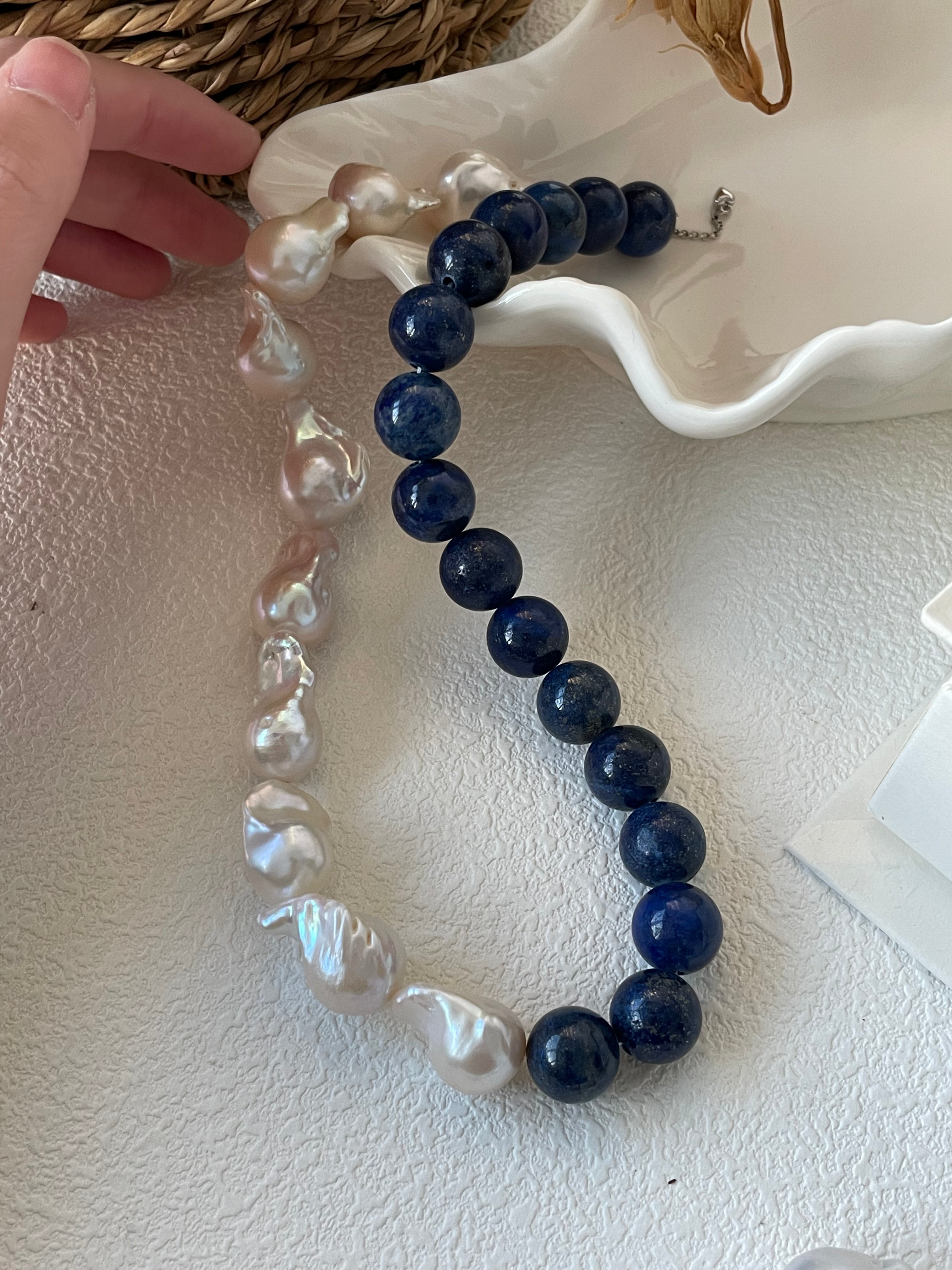 ASHA Baroque pearl and lapis lazuli necklace - ZEN&CO Studio