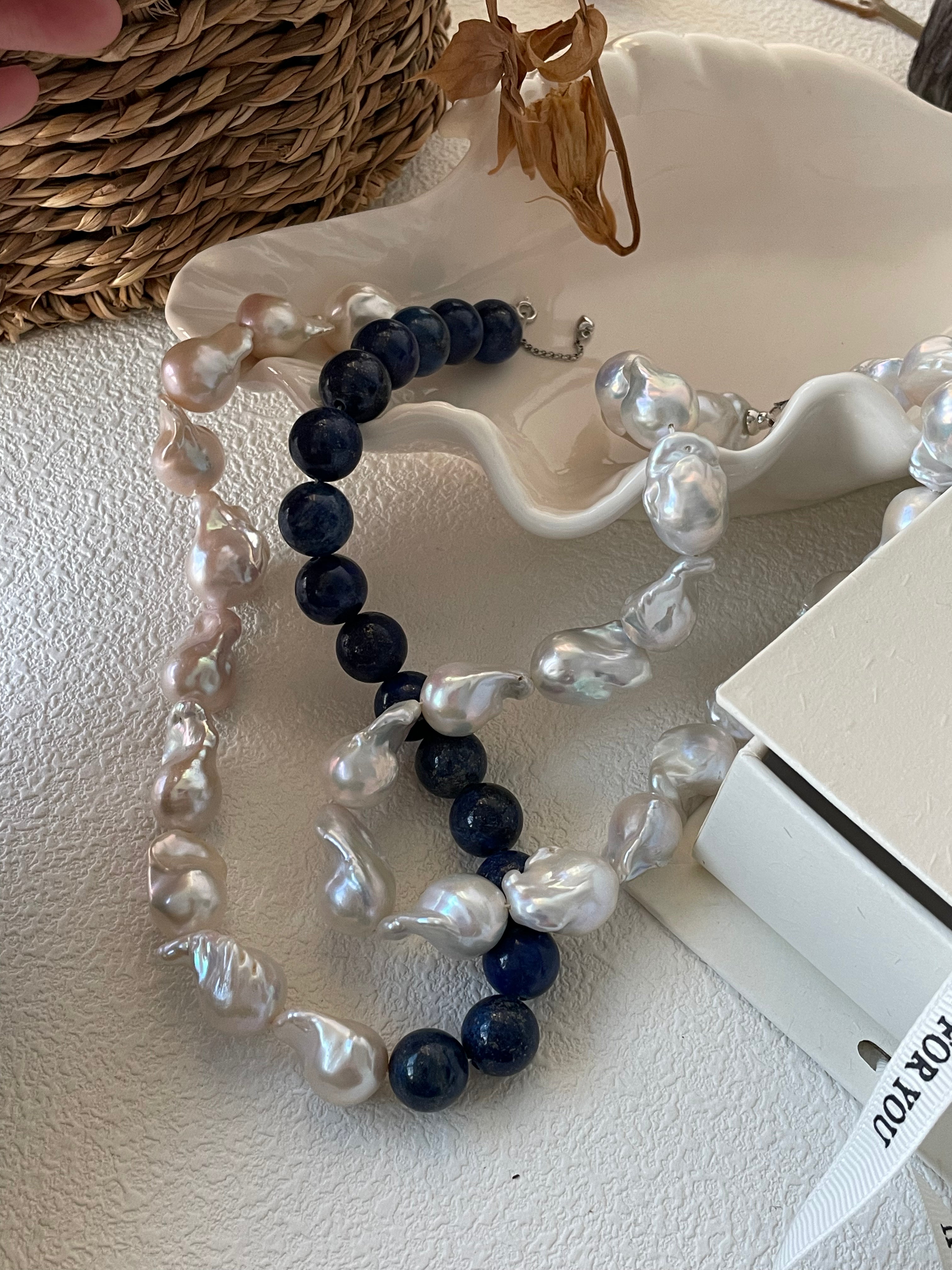 ASHA Baroque pearl and lapis lazuli necklace - ZEN&CO Studio