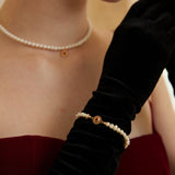POPPY Pearl and Flower Pendant Necklace and Bracelet
