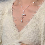 Phoebe's Pearl and White Crystal Pendant Necklace