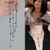 Monica's Garnet and Pearl Long Layer Necklace