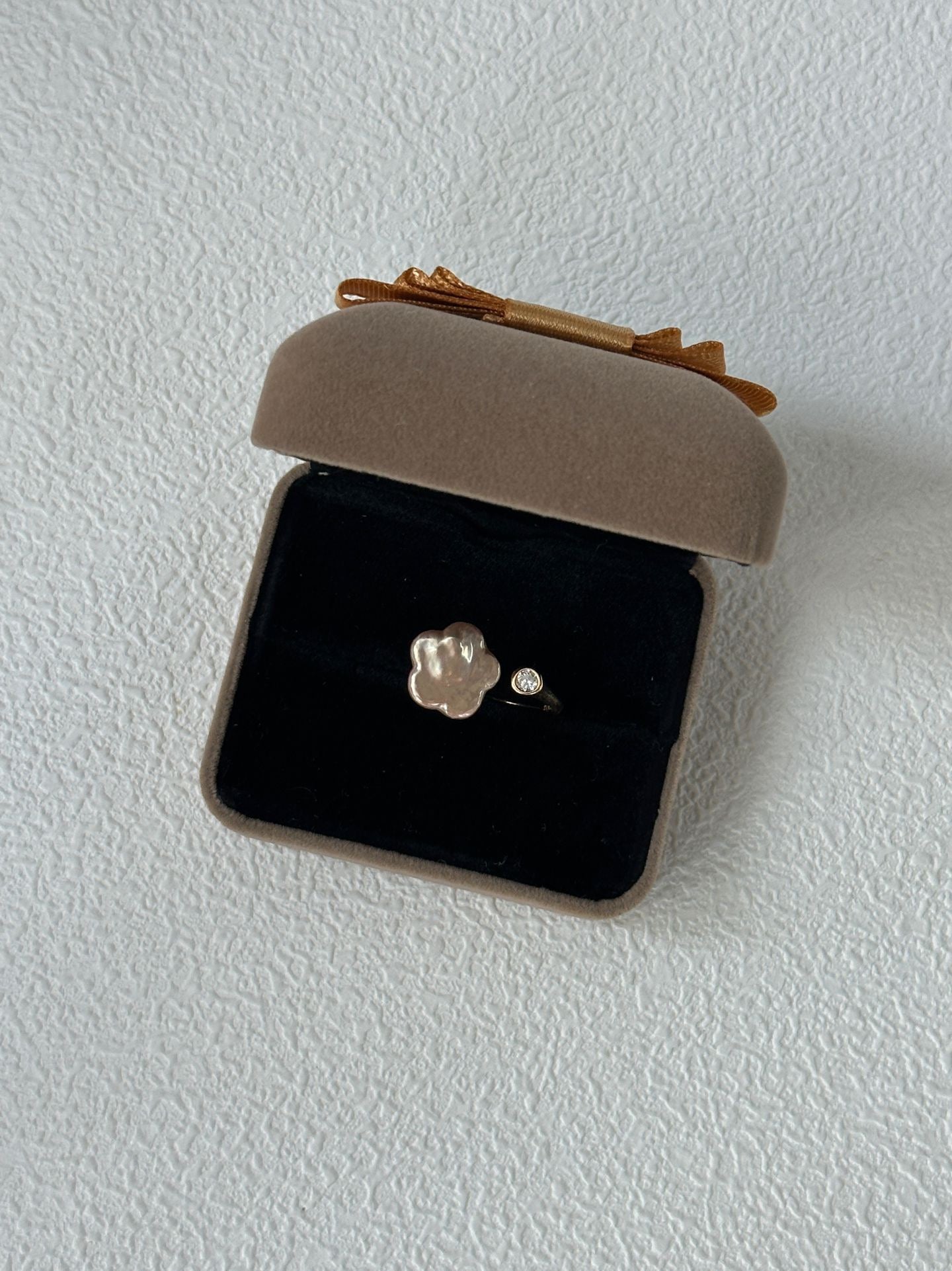 Silver paw print earring in an open jewelry box on a white background