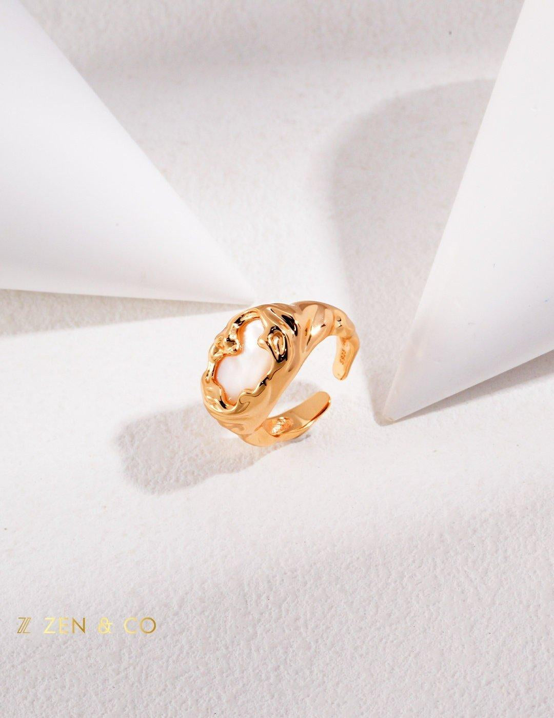 BIANCA Bohemian mother of pearl statement open ring - ZEN&CO Studio