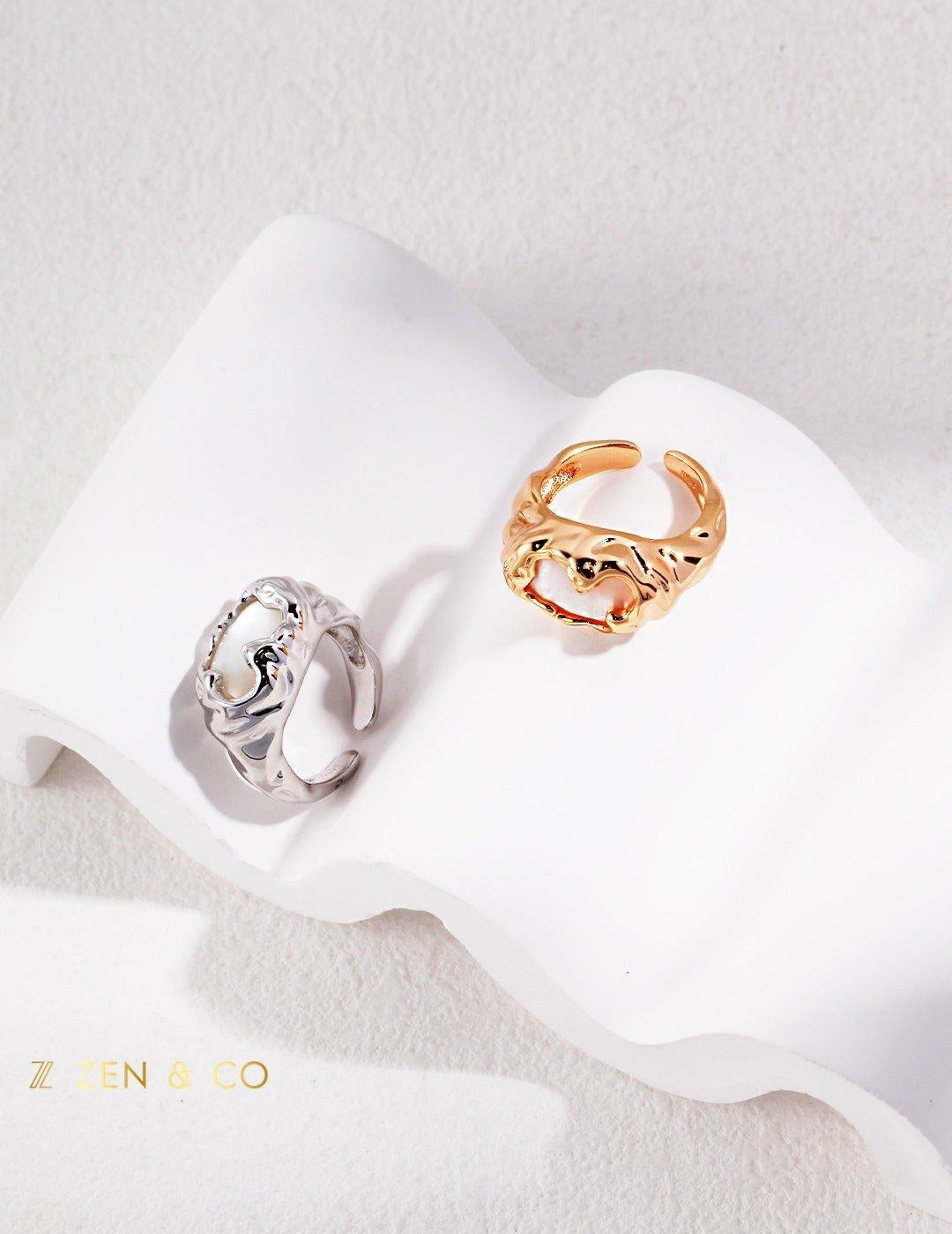 BIANCA Bohemian mother of pearl statement open ring - ZEN&CO Studio