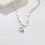 CELESTE Statement pearl necklace with moonstone pendant - ZEN&CO Studio