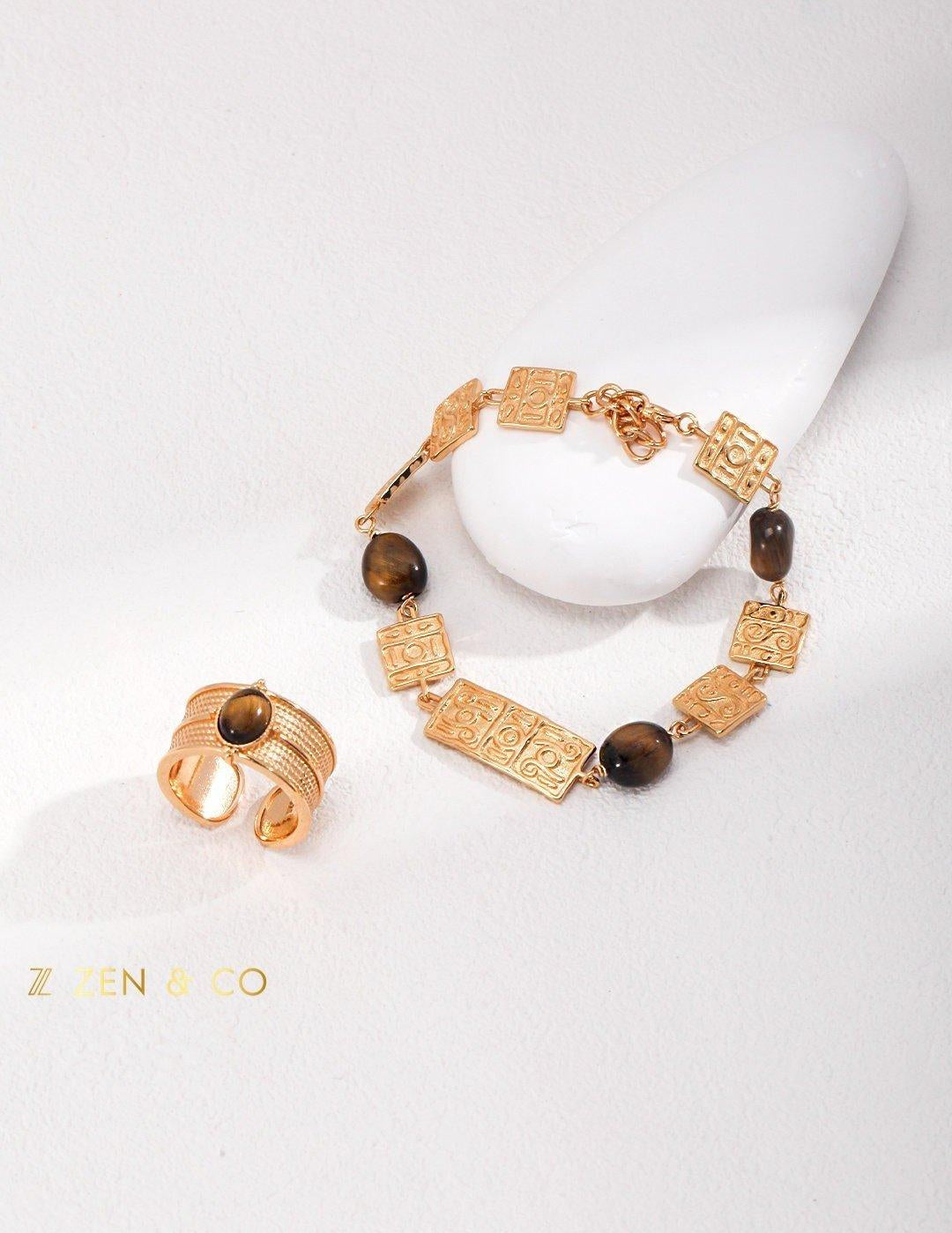 LOMBOK Bohemian Tiger eye stone bracelet earrings and open ring - ZEN&CO Studio