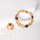 LOMBOK Bohemian Tiger eye stone bracelet earrings and open ring - ZEN&CO Studio