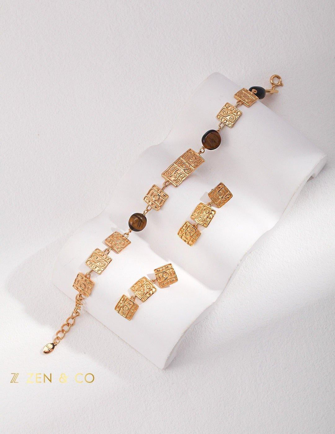 LOMBOK Bohemian Tiger eye stone bracelet earrings and open ring - ZEN&CO Studio