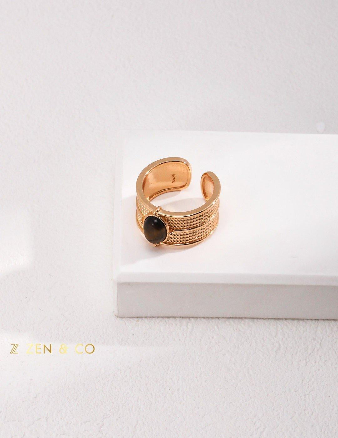 LOMBOK Bohemian Tiger eye stone bracelet earrings and open ring - ZEN&CO Studio