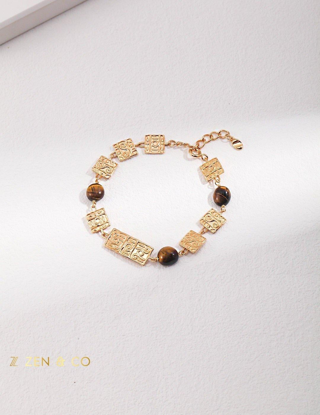 LOMBOK Bohemian Tiger eye stone bracelet earrings and open ring - ZEN&CO Studio