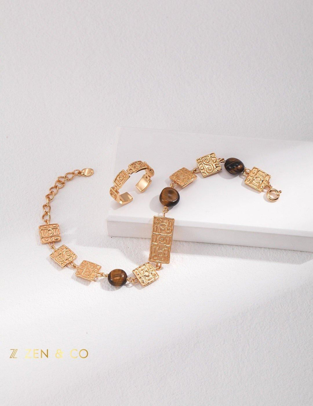 LOMBOK Bohemian Tiger eye stone bracelet earrings and open ring - ZEN&CO Studio