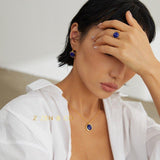 UMA Blue Lapis lazuli jewelry set, drop earrings, open ring and pendant necklace - ZEN&CO Studio