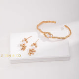 ERIKA Gold adjustable cuff bracelet with dainty pearls - ZEN&CO Studio