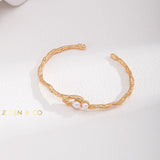 ERIKA Gold adjustable cuff bracelet with dainty pearls - ZEN&CO Studio