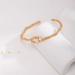 ERIKA Gold adjustable cuff bracelet with dainty pearls - ZEN&CO Studio