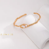 ERIKA Gold adjustable cuff bracelet with dainty pearls - ZEN&CO Studio
