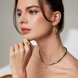 ESMERALDA Bohemian jewelry set Green chalcedony drop earrings Pendant necklace Statement open ring - ZEN&CO Studio