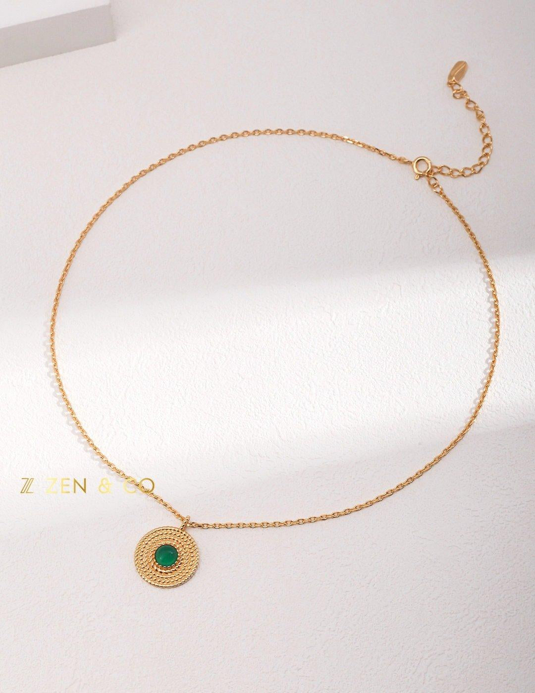 ESMERALDA Bohemian jewelry set Green chalcedony drop earrings Pendant necklace Statement open ring - ZEN&CO Studio