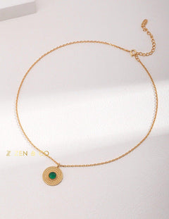 ESMERALDA Bohemian jewelry set Green chalcedony drop earrings Pendant necklace Statement open ring - ZEN&CO Studio