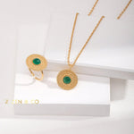 ESMERALDA Bohemian jewelry set Green chalcedony drop earrings Pendant necklace Statement open ring - ZEN&CO Studio