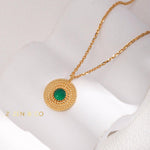 ESMERALDA Bohemian jewelry set Green chalcedony drop earrings Pendant necklace Statement open ring - ZEN&CO Studio
