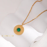 ESMERALDA Bohemian jewelry set Green chalcedony drop earrings Pendant necklace Statement open ring - ZEN&CO Studio