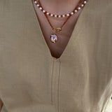 TOSCA Pearl and Garnet Bead Necklace