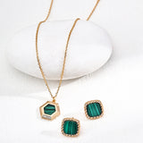 RHEA Hexagon Malachite Pendant Necklace