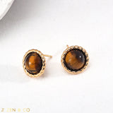 RAISA Bohemian Tiger eye stone stud earrings