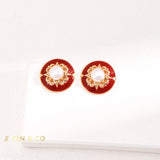 ADELINE Vintage inspired red enamel and pearl stud earrings - ZEN&CO Studio