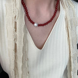 AMAYA Carnelian Necklace with Pearl - ZEN&CO Studio