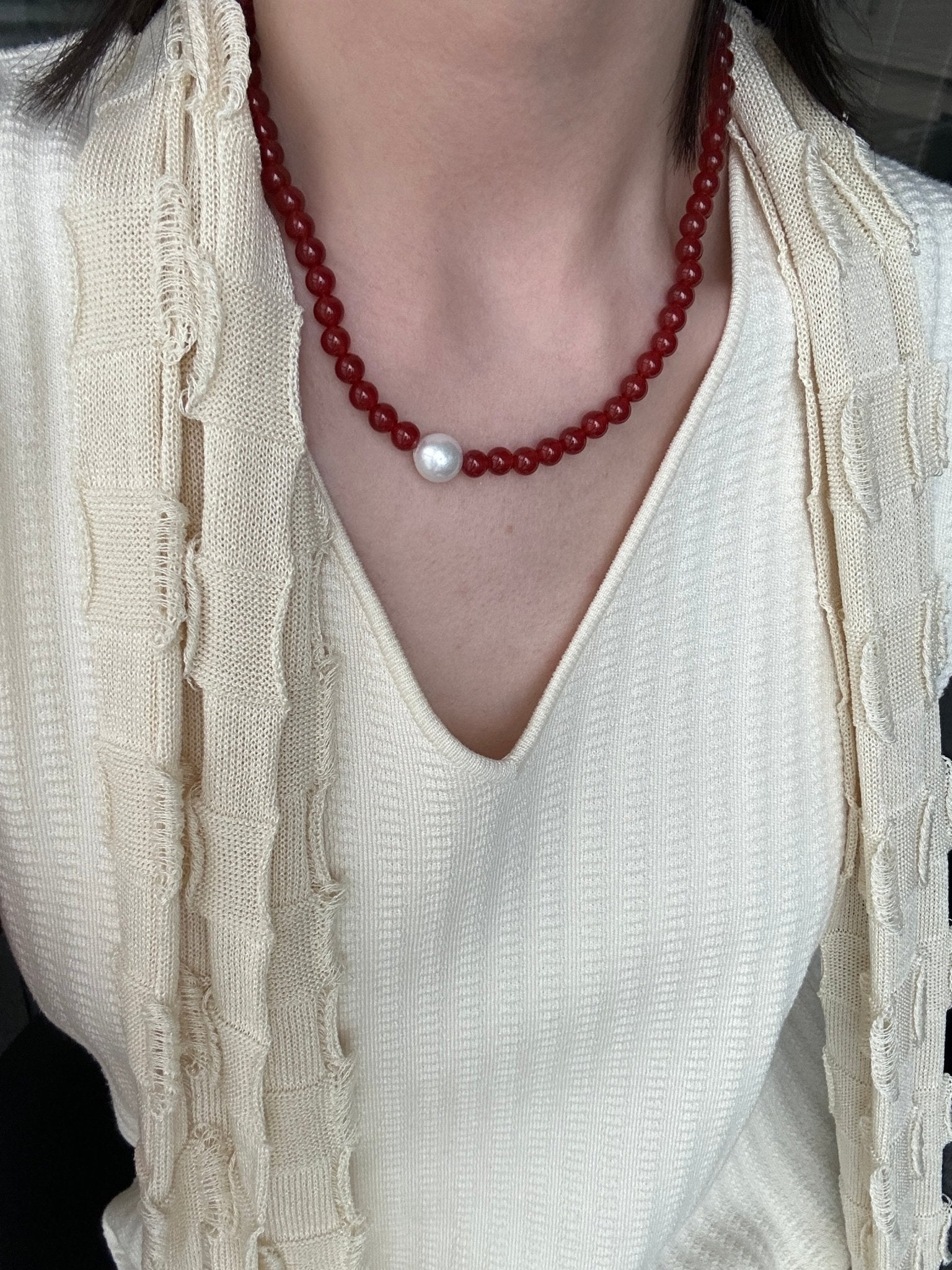 AMAYA Carnelian Necklace with Pearl - ZEN&CO Studio