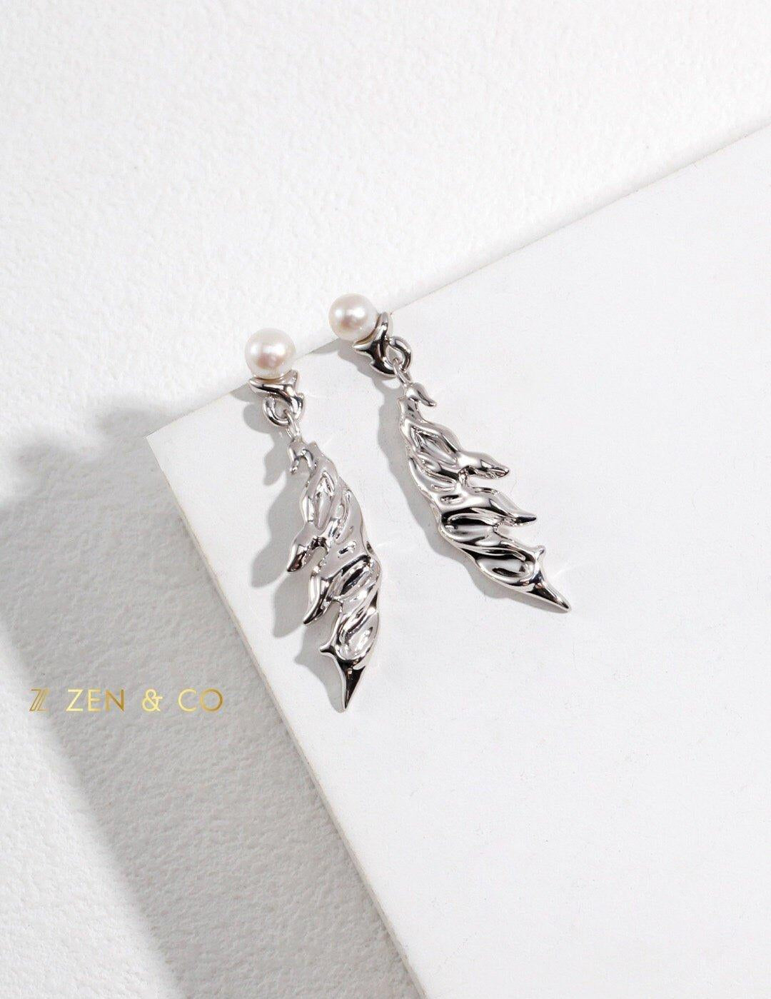 ANGEL Fantasy feather shaped pearl necklace earrings and necklace set - ZEN&CO Studio