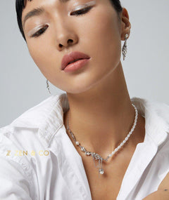 ANGEL Fantasy feather shaped pearl necklace earrings and necklace set - ZEN&CO Studio