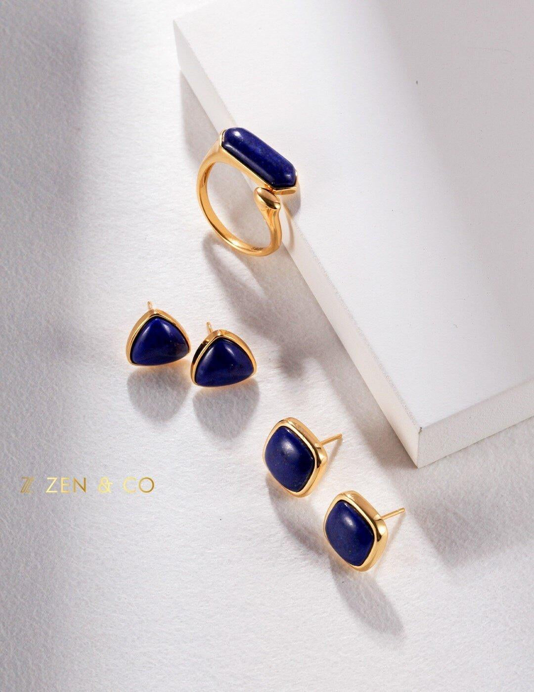 AZUL Blue Lapis Lazuli stone stud earrings - ZEN&CO Studio