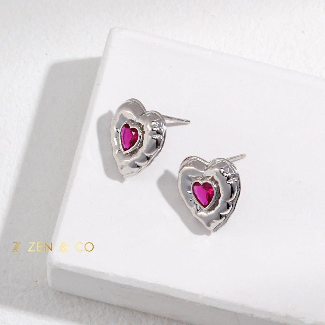 BARBARA Barbie inspired jewelry set Heart stud earrings Heart pendant necklace - ZEN&CO Studio