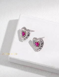 BARBARA Barbie inspired jewelry set Heart stud earrings Heart pendant necklace - ZEN&CO Studio