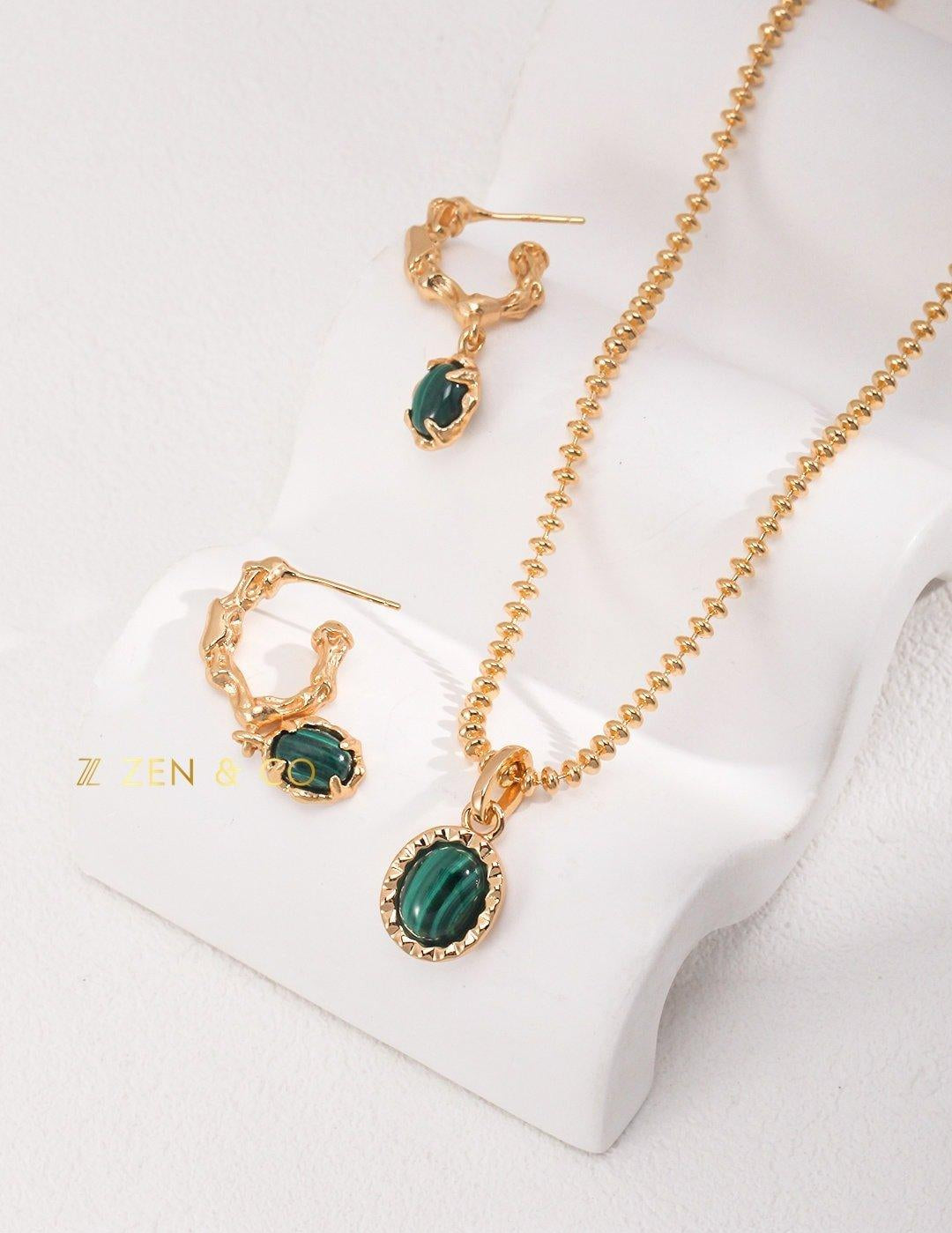 BELA Malachite oval stud earrings and pendant necklace - ZEN&CO Studio