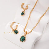 BELA Malachite oval stud earrings and pendant necklace - ZEN&CO Studio