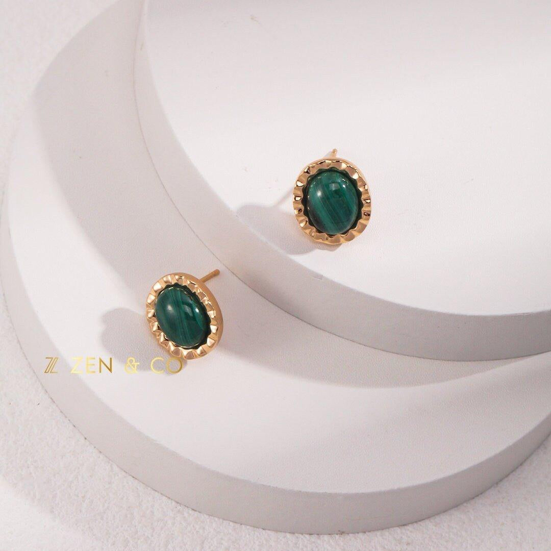 BELA Malachite oval stud earrings and pendant necklace - ZEN&CO Studio