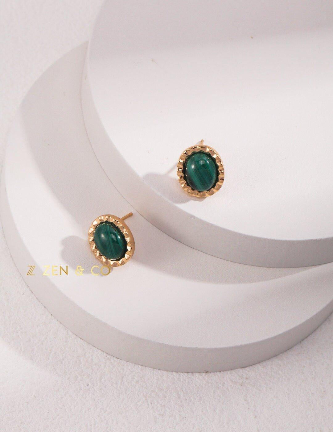 BELA Malachite oval stud earrings and pendant necklace - ZEN&CO Studio