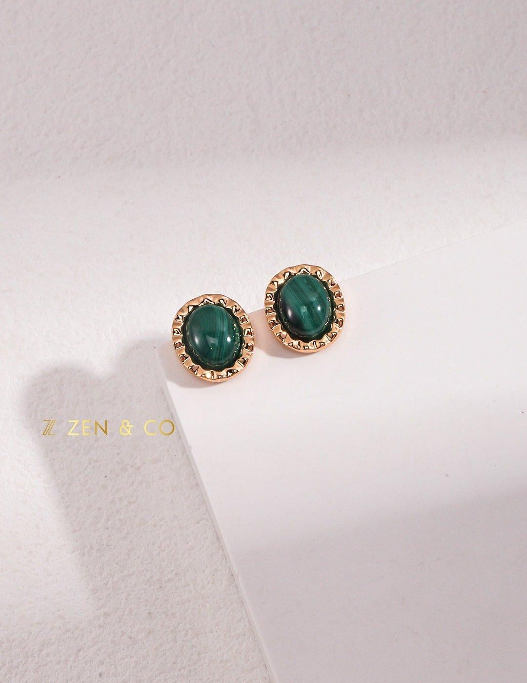 BELA Malachite oval stud earrings and pendant necklace - ZEN&CO Studio