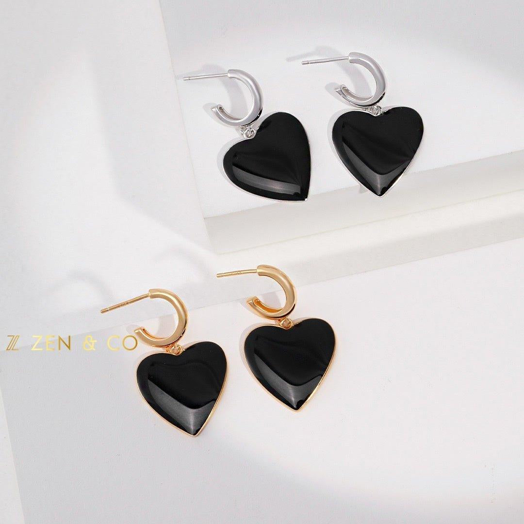 BLACKIE Barbie inspired black enamel heart earrings - ZEN&CO Studio