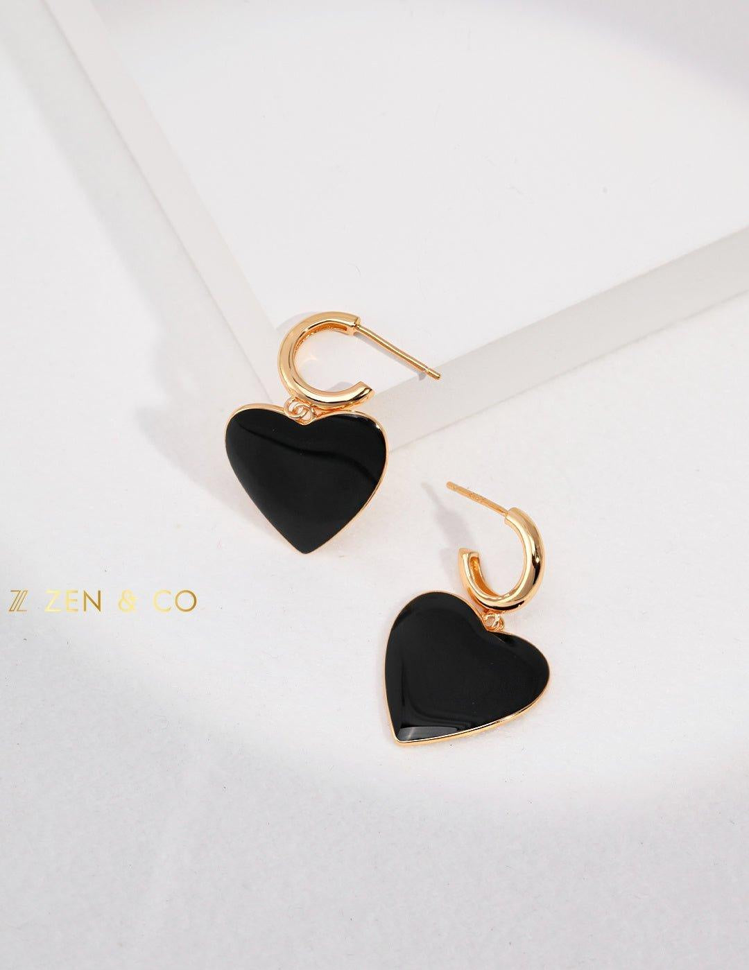 BLACKIE Barbie inspired black enamel heart earrings - ZEN&CO Studio