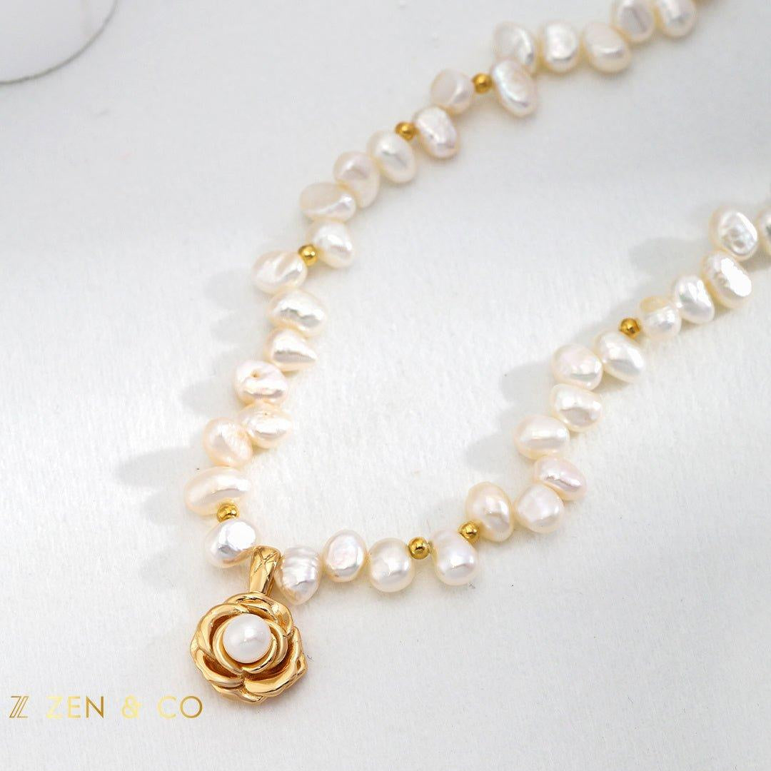 CAMELIA Flower Pendant Pearl Necklace - ZEN&CO Studio