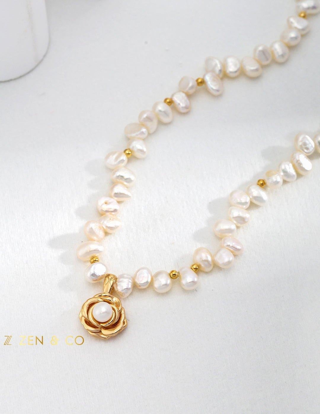 CAMELIA Flower Pendant Pearl Necklace - ZEN&CO Studio