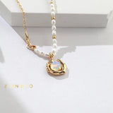 CELESTE Statement pearl necklace with moonstone pendant - ZEN&CO Studio