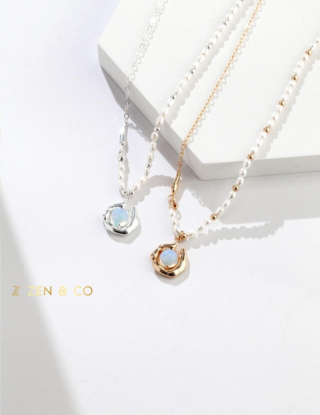 CELESTE Statement pearl necklace with moonstone pendant - ZEN&CO Studio